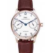 Imitation Swiss IWC Portuguese White Dial Blue Numerals Gold Case Brown Leather Bracelet 1453915