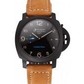 Imitation Swiss Panerai Luminor GMT Carbotech Black Dial Black Case Brown Leather Strap