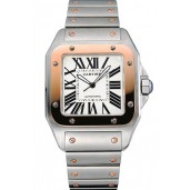 Knockoff 1:1 Swiss Cartier Santos White Dial Gold Bezel Steel Case And Bracelet 622881