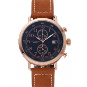 Knockoff Hamilton Navy Pioneer Chrono Black Dial Rose Gold Case Brown Leather Strap