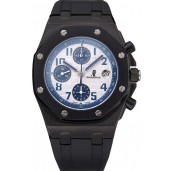 Knockoff Swiss Audemars Piguet Royal Oak Offshore White And Blue Dial Black Steel Case Black Rubber Strap 622852