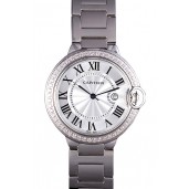 Luxury Cartier Ballon Bleu 42mm White Dial Diamonds Stainless Steel Case And Bracelet