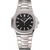 Luxury Fake Swiss Patek Philippe Nautilus Black Dial Stainless Steel Bracelet 1453947
