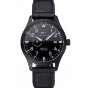 Luxury IWC Mark XVll Black Dial Black Stainless Steel Case Black Leather Strap