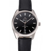 Luxury Omega Globemaster Black Dial Stainless Steel Case Black Leather Strap