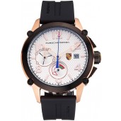 Luxury Porsche Design Indicator White Dial Gold Case Black Bezel Black Rubber Strap