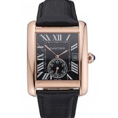 New Cartier Tank MC Black Dial Gold Case Black Leather Strap 622580