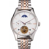 Omega De Ville Moonphase Tourbillon White Dial Stainless Steel Case Two Tone Steel Rose Gold Bracelet