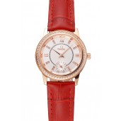 Omega De Ville Prestige Small Seconds White Dial Diamond Bezel Rose Gold Case Red Leather Strap