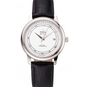 Omega De Ville Prestige White Dial Stainless Steel Case Black Leather Strap