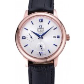 Omega DeVille Prestige Silver Dial Gold Case Black Leather Bracelet 622593