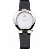 Omega Ladies Watch White Dial Stainless Steel Case Black Leather Strap 622818