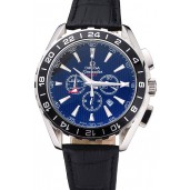 Omega Seamaster Aqua Terra Chrono GMT Blue Dial Black Leather Bracelet 622535