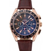 Omega Seamaster Aqua Terra Chrono GMT Teak-Grey Dial Brown Leather Bracelet 622536