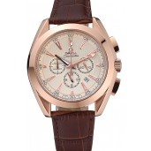 Omega Seamaster Aqua Terra Chronograph Ivory Dial Gold Case Brown Leather Bracelet 622530