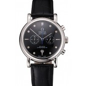 Omega Seamaster Vintage Chronograph Black Dial Diamond Hour Marks Stainless Steel Case Black Leather Strap