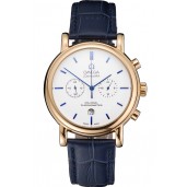 Omega Seamaster Vintage Chronograph White Dial Blue Hour Marks Gold Case Blue Leather Strap