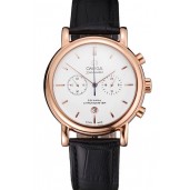 Omega Seamaster Vintage Chronograph White Dial Rose Gold Case Black Leather Strap