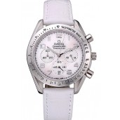 Omega Speedmaster Chronograph White Dial White Leather Bracelet 622452