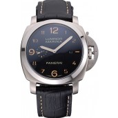 Panerai Luminor Marina 1950 Black Dial Brushed Steel Case Black Embossed Leather Strap