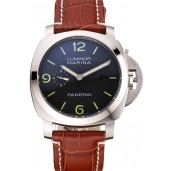 Panerai Luminor Marina 1950 Black Dial Brushed Steel Case Light Brown Leather Strap