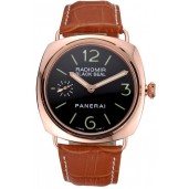 Panerai Radiomir Rose Gold Case Black Dial Brown Leather Strap 98134