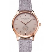 Patek Philippe Calatrava Gray Dial Diamond Markings Rose Gold Case Gray Leather Strap