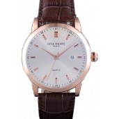 Patek Philippe Calatrava Roze Gold Polished Bezel Brown Leather Bracelet 801430