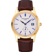 Patek Philippe Calatrava White Dial Gold Case Brown Leather Strap 622844