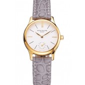 Patek Philippe Calatrava White Dial Gold Case Gray Leather Strap