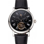 Patek Philippe Grand Complications Moonphase Perpetual Calendar Tourbillon Black Dial Stainless Steel Case Black Leather Strap