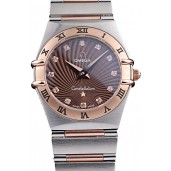 Quality Omega Swiss Constellation Jewelry Rose Gold Case Radial Emblem Brown Dial 98116