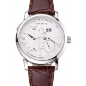 Replica A. Lange & Sohne Lange 1 White Dial Stainless Steel Case Brown Leather Strap