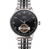 Replica AAA IWC Portugieser Tourbillon Black Dial Stainless Steel Case Two Tone Black Steel Bracelet
