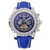 Replica Breitling Bentley Mulliner Tourbillon Blue Dial Stainless Steel Case Blue Leather Strap 622726