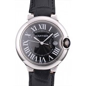 Replica Cartier Ballon Bleu 38mm Black Dial Stainless Steel Case Black Leather Bracelet