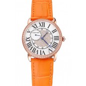 Replica Cartier Ronde Louis Gold Diamond Case White Dial Orange Leather Bracelet 1454008