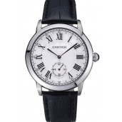 Replica Cartier Ronde Louis White Dial Black Leather Strap 621977
