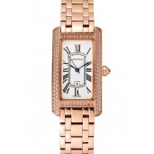 Replica Cartier Tank Americaine White Dial Diamond Bezel Rose Gold Case And Bracelet 1453779