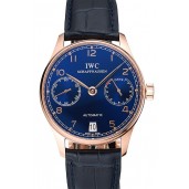 Replica Cheap Swiss IWC Portuguese Blue Dial Gold Case Blue Leather Bracelet 1453919