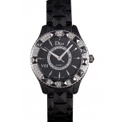 Replica Dior VIII Diamond Encrusted Black Bezel Black Bracelet cd09 621362