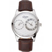 Replica Glashutte Original Silver Dial Stainless Steel Case Brown Leather Strap