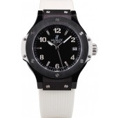 Replica Hublot Big Bang Black Bezel Black Dial White Rubber Strap