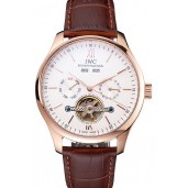 Replica IWC Portofino Tourbillon White Dial Rose Gold Case Broen Leather Strap