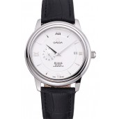 Replica Omega De Ville Prstige Co-Axial White Dial Silver Case Black Leather Strap Roman Numeral