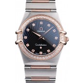 Replica Omega Swiss Constellation Jewelry Diamond Case Radial Emblem Black Dial 98113