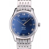 Replica Omega Swiss DeVille Stainless Steel Bezel Roman Numbers Blue Dial 7612