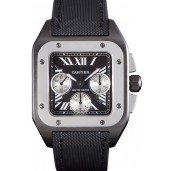 Replica Swiss Cartier Santos Two Tone Bezel with Black Dial and Black Fabric Strap 621525