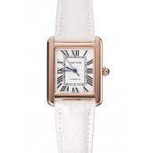 Replica Swiss Cartier Tank Solo White Dial Gold Case White Leather Bracelet 1453896