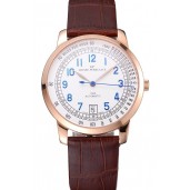 Replica Swiss Girard-Perregaux 1966 Automatic White Dial Gold Case Blue Numerals Brown Leather Strap
